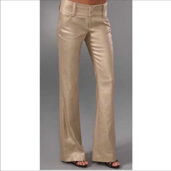 Alice + Olivia Pants - Alice + Olivia Tan/ Gold Shimmer linen flare pants